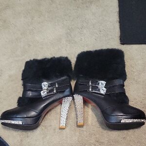 Source Unknown Black Rhinestone Heeled Boots